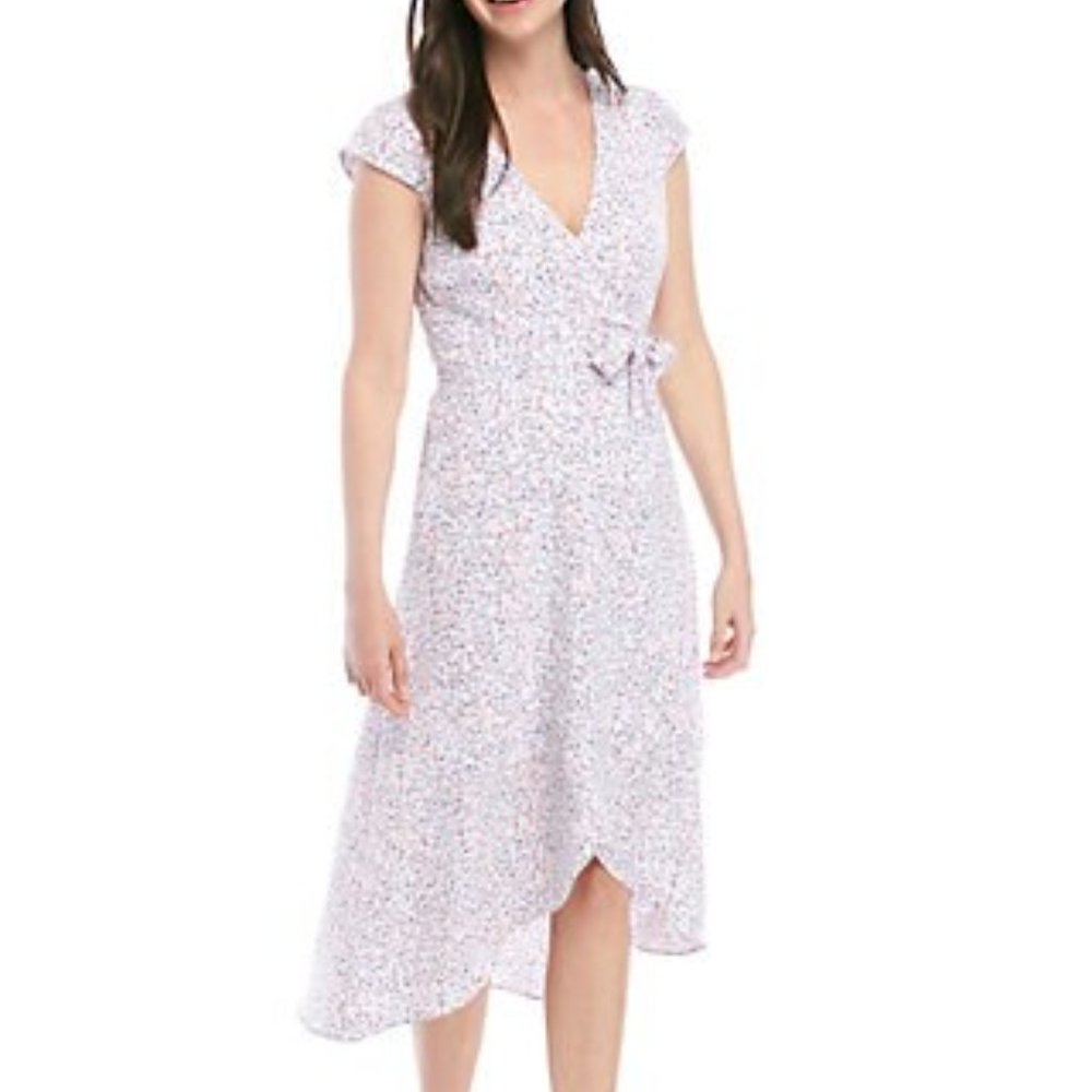 Madison Cap Sleeve Confetti Wrap Spring Dress NWT